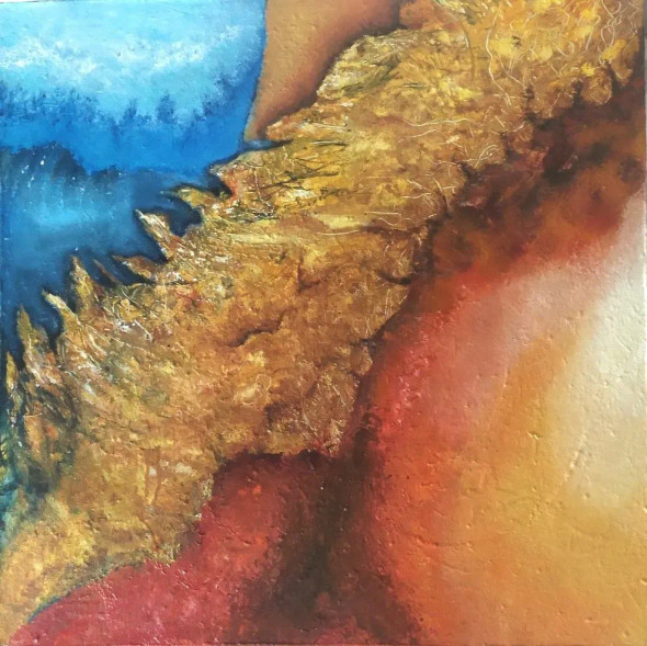 Natural - ''Red|orange|yellow|green|blue Red|orange|yellow|green|blue'|'abstract'''painting' (ART-1626-116094) - Handpainted Art Painting - 24in X 24in