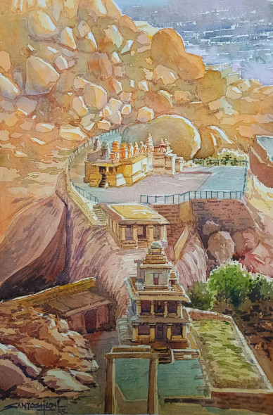Chitradurga Fort (ART-8116-116074) - Handpainted Art Painting - 13in X 19in