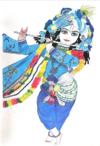 Lord Krishna (PRT-15368-116064) - Canvas Art Print - 21in X 30in
