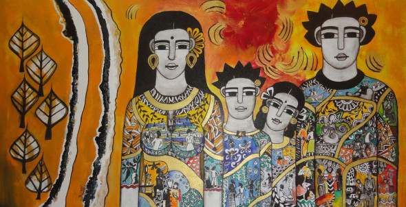 Family (ART-5103-116242) - Handpainted Art Painting - 56in X 27in