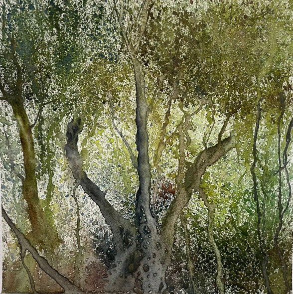 Inside Forest (ART-8841-116256) - Handpainted Art Painting - 11in X 11in