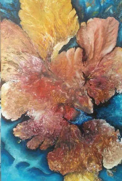 Floral - 'Red Orange Yellow Green Blue' (ART-1626-116146) - Handpainted Art Painting - 20in X 30in