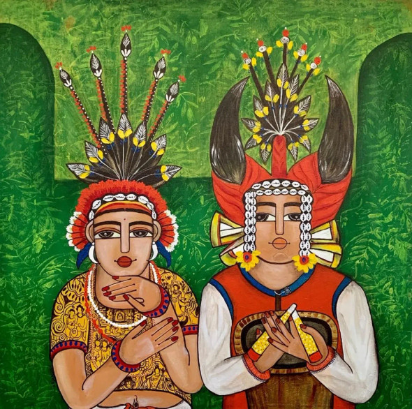 Tribal Dancer (ART-5103-116243) - Handpainted Art Painting - 36in X 36in