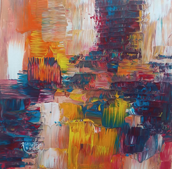 City Of Colors (ART-1230-116136) - Handpainted Art Painting - 12in X 12in