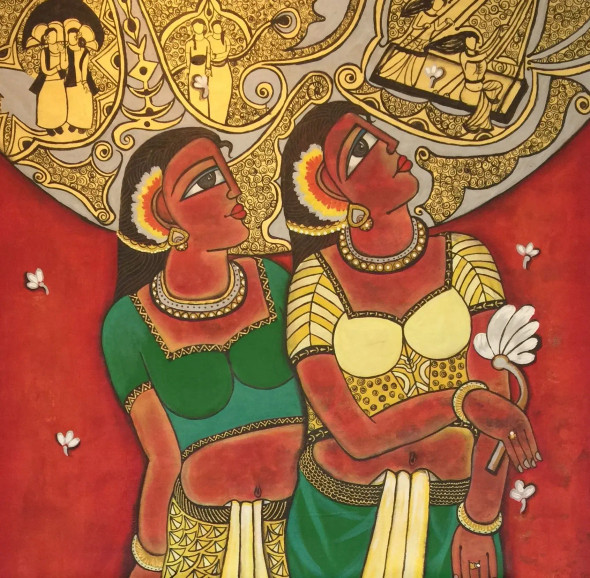 Friends Together (ART-5103-116247) - Handpainted Art Painting - 32in X 32in