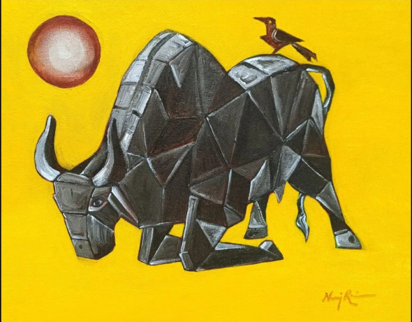The Bulls Eye (ART-1252-116224) - Handpainted Art Painting - 18in X 14in