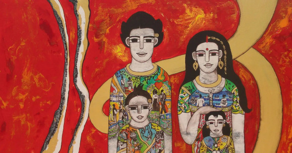 Family (ART-5103-116241) - Handpainted Art Painting - 56in X 26in