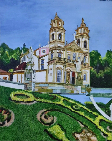 Sanctuary Of Bom Jesus Do Monte (ART-17739-116171) - Handpainted Art Painting - 16in X 18in