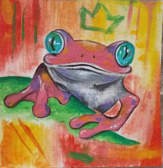 Pink Frog (ART-17745-116164) - Handpainted Art Painting - 8in X 8in