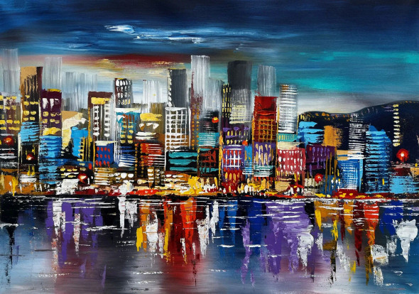 City Lights Symphony (ART-16885-116295) - Handpainted Art Painting - 36in X 24in