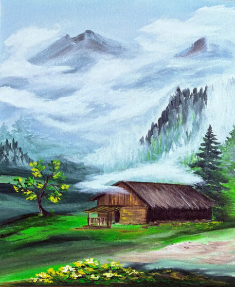 Morning Veil On The Mountains (ART-17730-116140) - Handpainted Art Painting - 20in X 24in