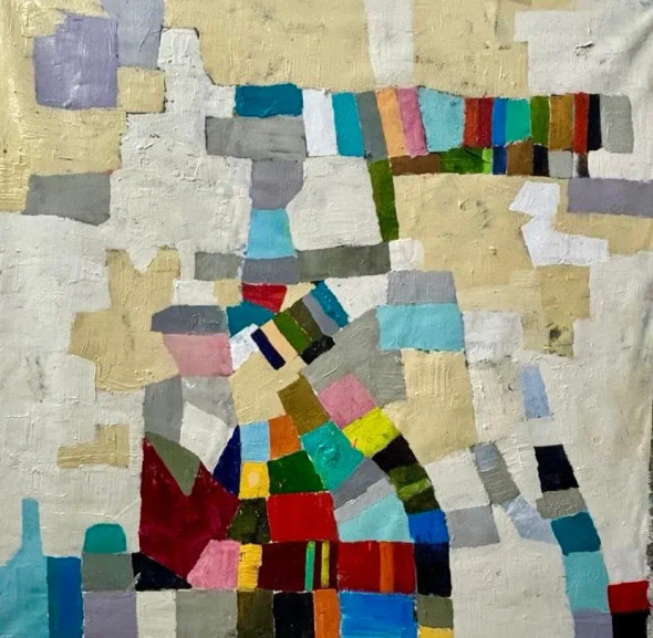 Urban Mosaic Moderrn Art (ART-16885-116192) - Handpainted Art Painting - 30in X 30in