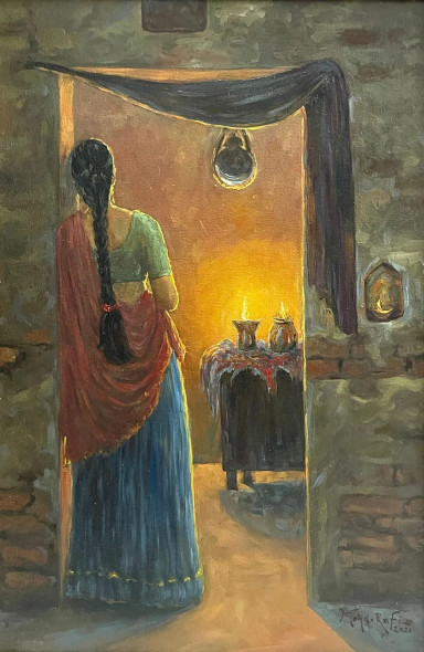 Intezaar — (ART-15644-116282) - Handpainted Art Painting - 16in X 24in