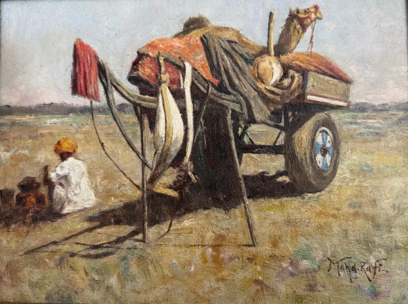 Camel Gaadi (ART-15644-116272) - Handpainted Art Painting - 12in X 9in