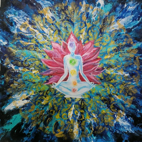 7 Chakras Meditation (ART-3674-116060) - Handpainted Art Painting - 24in X 24in