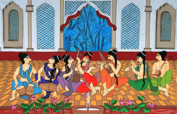 Musical Evening (ART-3324-116335) - Handpainted Art Painting - 59in X 38in