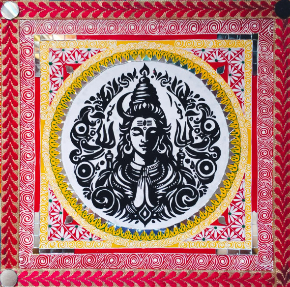 Shiva (ART-9054-116306) - Handpainted Art Painting - 12in X 12in