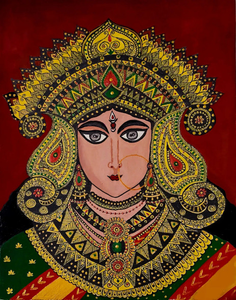 Maa Durga Handmade Painting (PRT-17633-116339) - Canvas Art Print - 19in X 24in