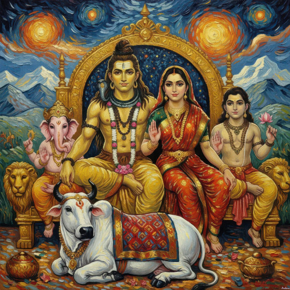 Celestial Family In Swirling Starlight (PRT-15697-116233) - Canvas Art Print - 36in X 36in