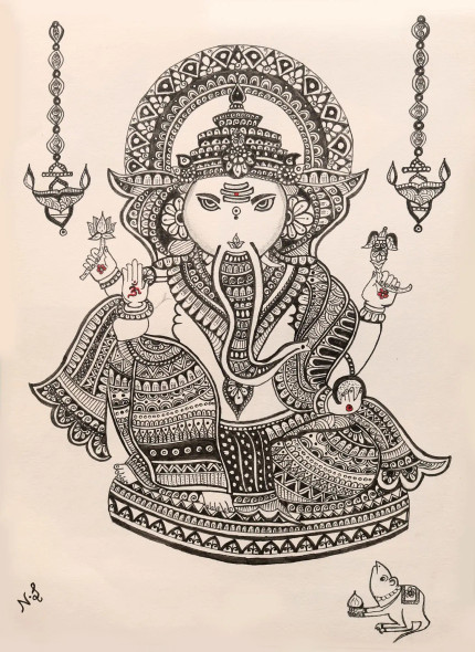 Lord Ganesha Mandala Art (PRT-17633-116347) - Canvas Art Print - 17in X 24in