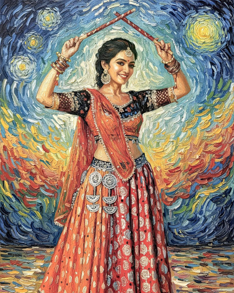 Starlit Rhythm Of Navratri (PRT-15697-116337) - Canvas Art Print - 38in X 48in