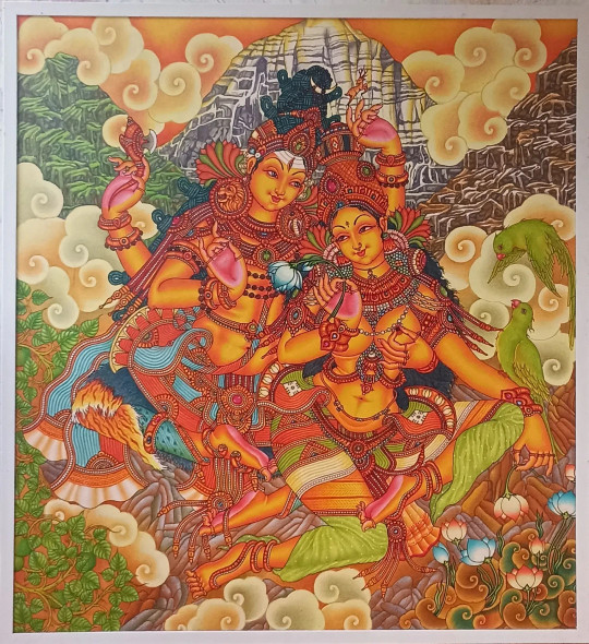 Siva Parvathy (ART-17765-116376) - Handpainted Art Painting - 34in X 36in