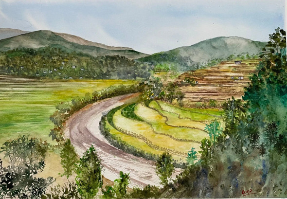 Terraced Fields (ART-8841-116379) - Handpainted Art Painting - 15in X 10in