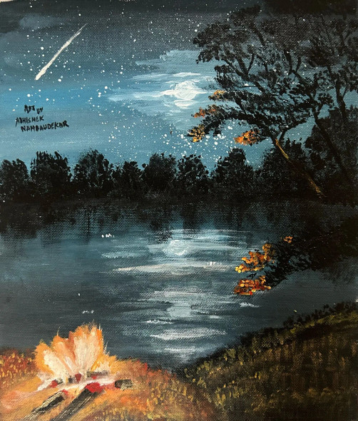 "Whispers In The Night Sky" (ART-7841-116197) - Handpainted Art Painting - 9in X 12in