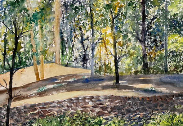 Sunshine In A Forest (ART-8841-116381) - Handpainted Art Painting - 15in X 11in