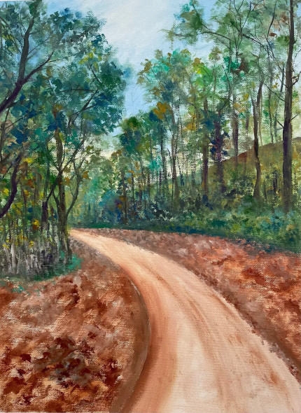 A Road And Trees (ART-8841-116364) - Handpainted Art Painting - 11in X 15in