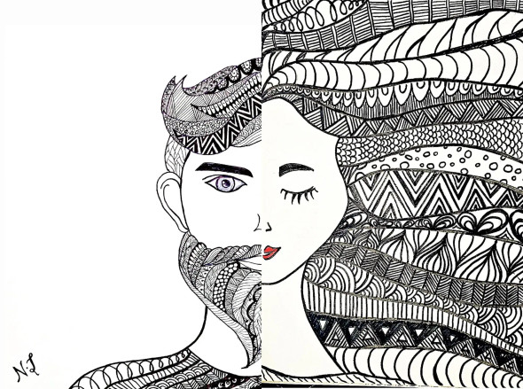 Man And Woman In Mandala (PRT-17633-116341) - Canvas Art Print - 24in X 18in