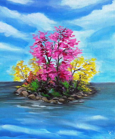 Island Of Blossoms (ART-17730-116391) - Handpainted Art Painting - 20in X 24in
