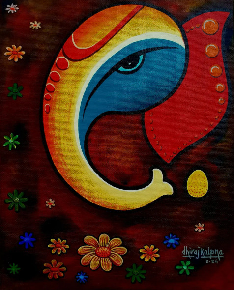 Ganpati (ART-17787-116443) - Handpainted Art Painting - 8in X 10in