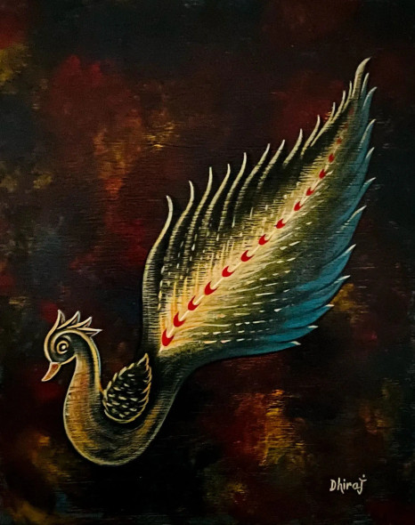 Peacock Dancing (ART-17787-116442) - Handpainted Art Painting - 15in X 18in