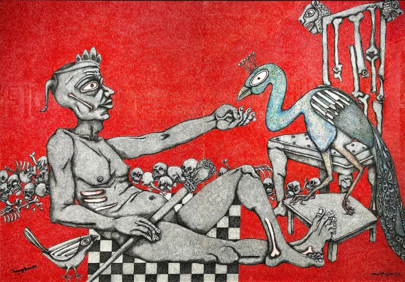 The Naked King (ART-17779-116447) - Handpainted Art Painting - 50in X 40in