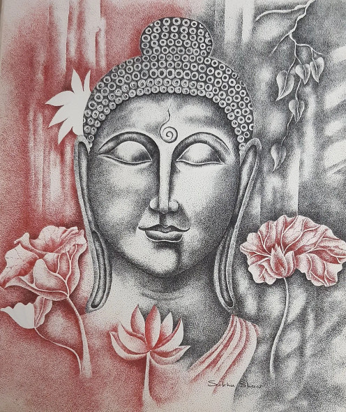 Buddha (ART-17761-116422) - Handpainted Art Painting - 10in X 12in