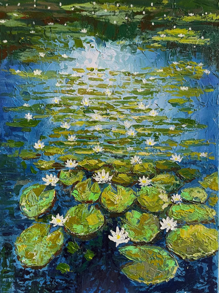 Lotus Pond (ART-17784-116461) - Handpainted Art Painting - 18in X 24in