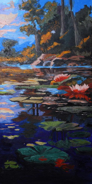 Reflection Of Lotus Life (ART-17784-116469) - Handpainted Art Painting - 24in X 48in