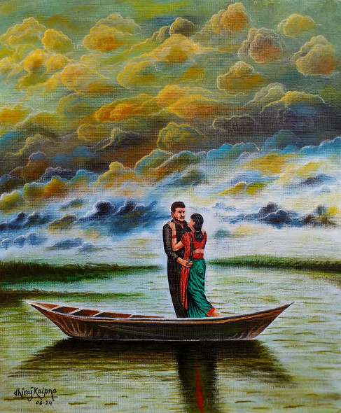 Serenity Embrace (ART-17787-116471) - Handpainted Art Painting - 10in X 12in