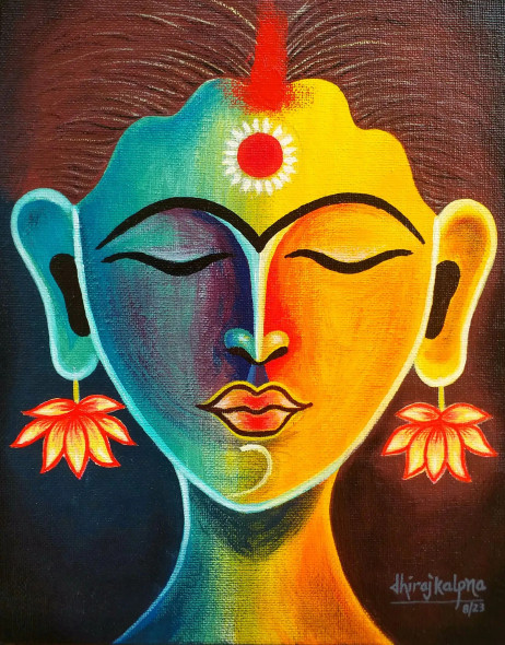 Ardhnarishwar (ART-17787-116474) - Handpainted Art Painting - 8in X 10in