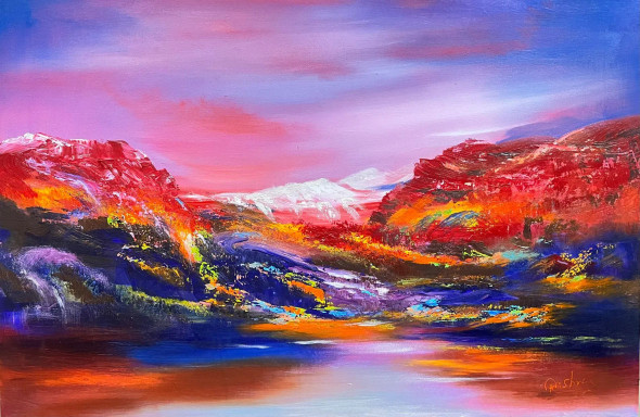 Crimson Horizon (ART-16470-116476) - Handpainted Art Painting - 36in X 24in