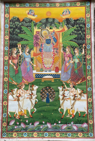 Pichwai Painting Handmade (ART-8266-116479) - Handpainted Art Painting - 24in X 36in