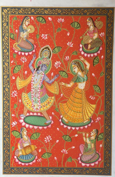 Handame Pichwai Painting (ART-8266-116481) - Handpainted Art Painting - 24in X 36in