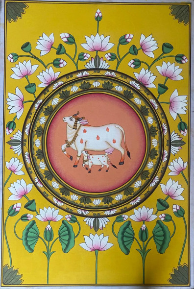 Handmade Pichwai Painting (ART-8266-116482) - Handpainted Art Painting - 24in X 36in