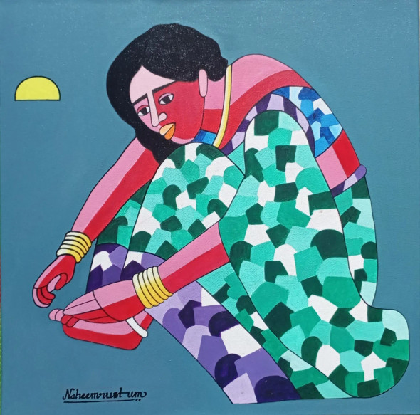Soumya Kalla Mattelu (ART-938-116495) - Handpainted Art Painting - 24in X 24in