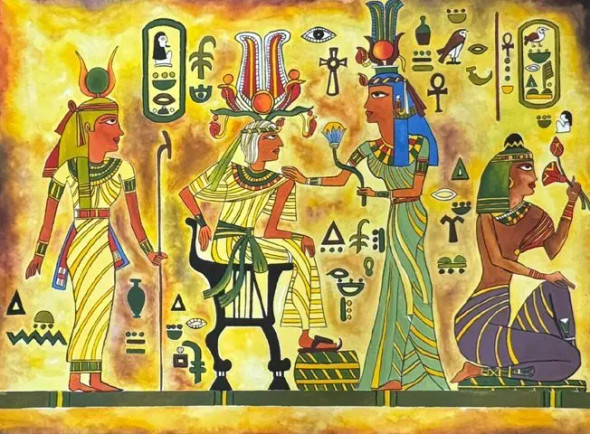 EGYPTIAN MURAL ART (ART-1315-116533) - Handpainted Art Painting - 30in X 22in