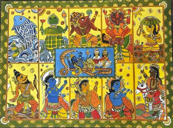 DASHAVATAAR (ART-1315-116530) - Handpainted Art Painting - 30in X 22in