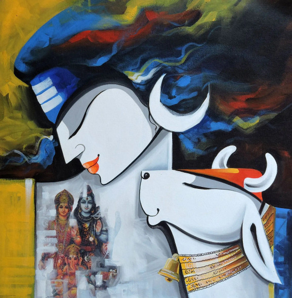 Divine Relation (ART-8184-116588) - Handpainted Art Painting - 22in X 22in
