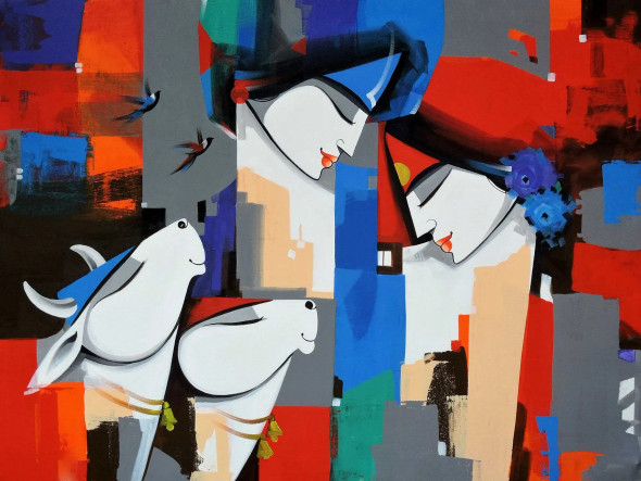 Love (ART-8184-116584) - Handpainted Art Painting - 48in X 36in