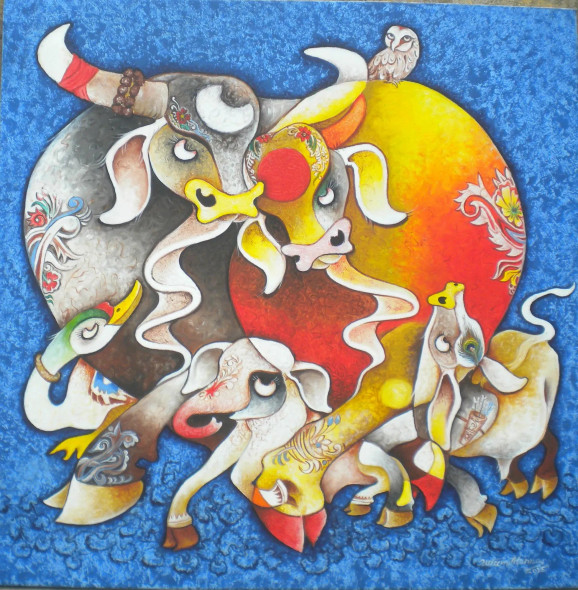 Family (ART-1770-116608) - Handpainted Art Painting - 36in X 36in